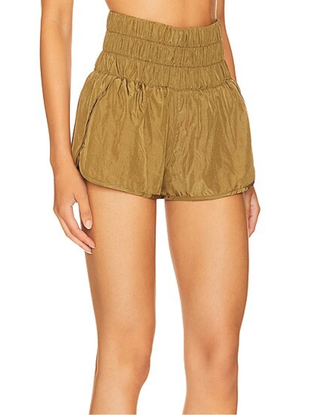 FREE PEOPLE movement High-Waist Olive Smocked athletic-yoga Shorts